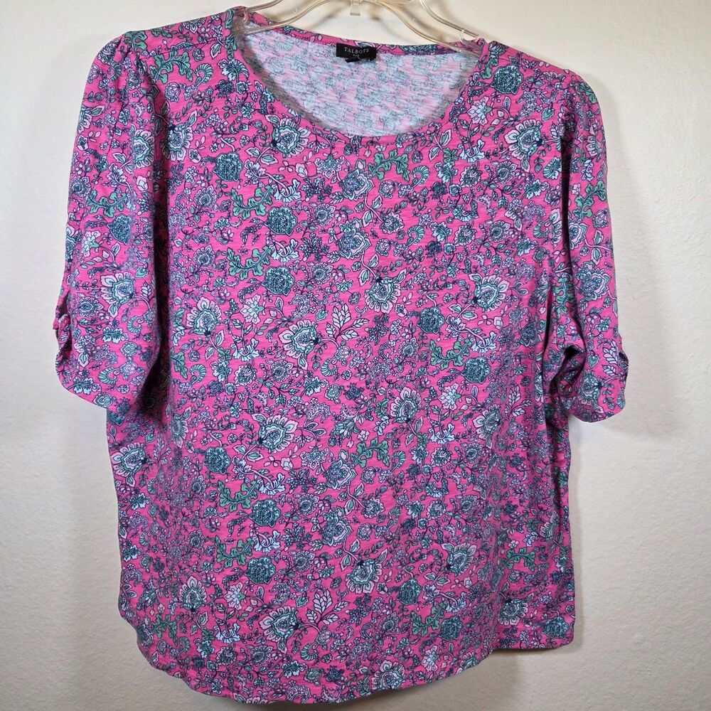 Talbots Pink Floral Short Sleeve Top Cotton Blend 2X Plus